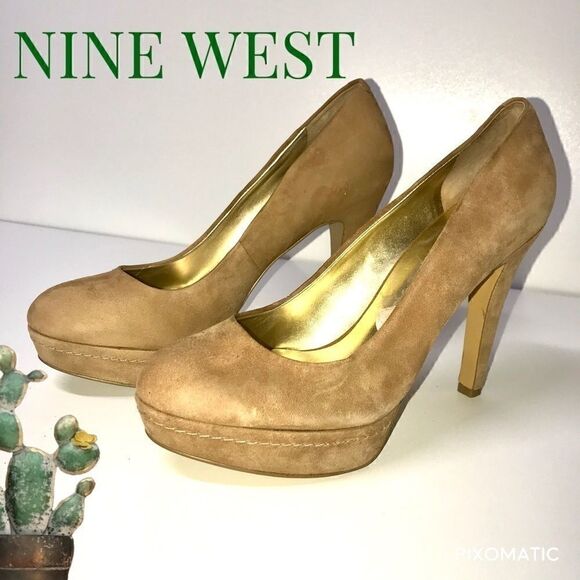 Nine West Tan Suede Platform Pumps Heels 9 1/2 - Picture 1 of 8